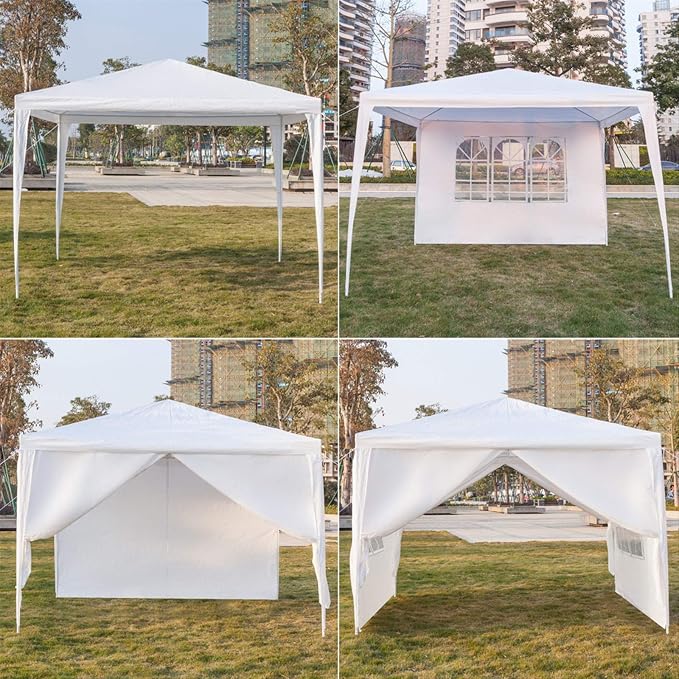 10x10 Canopy Tent, Heavy Duty Portable Outdoor Tent with 4 Removable Sidewalls, Waterproof Party, Wedding, Camping & Backyard Shelter, White