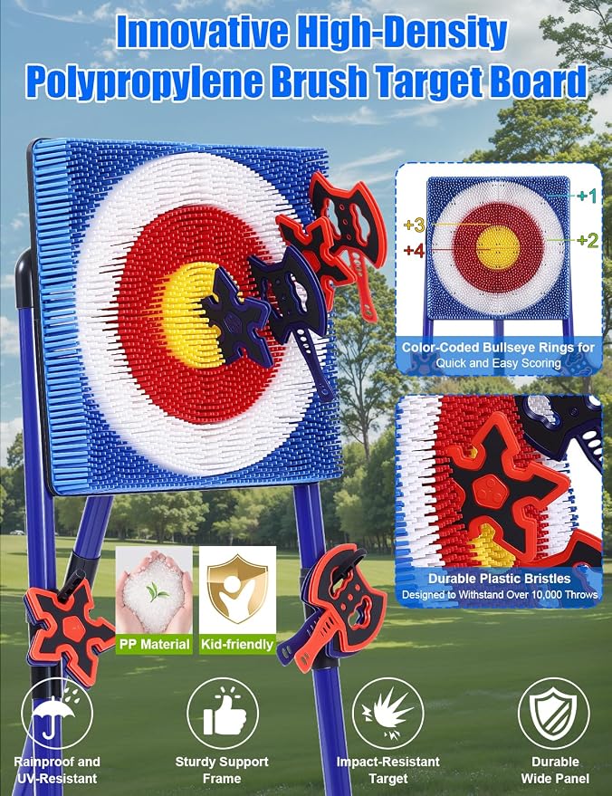 Stiatu Axe Throwing Game for Backyard,Portable Bristle Target Set with 4 Axes & 4 Darts,Axe Throwing Game Indoor Outdoor Game for Adults & Kids, Carnival Yard Games Family Party