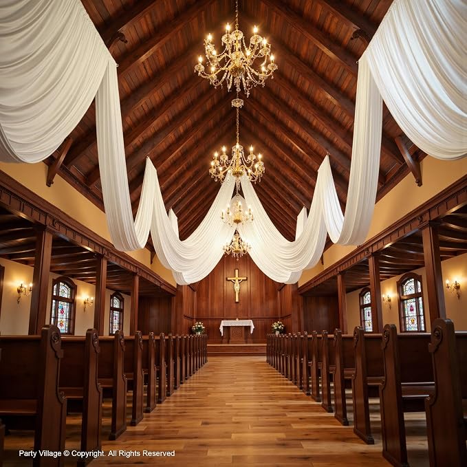 10ftx40ft White Ceiling Curtain for Wedding Parties – 2 Panels Wrinkle-Free 40 FT Long Tent Draping Curtains for Wedding, Birthday & Theme Parties, 40ft Height with Rod Pocket