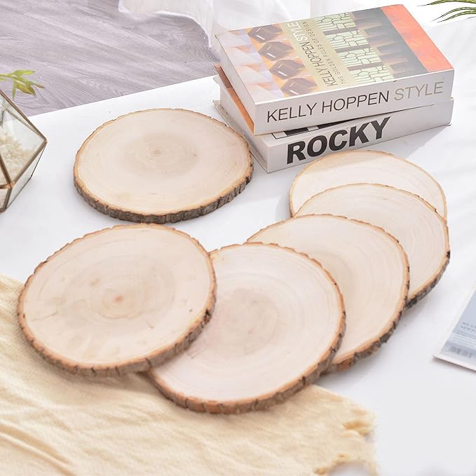 Sancodee 8 Pcs Large Unfinished Wood Slices, 10-11 Inches Wood Slabs for Centerpieces Natural Wooden Circle, DIY Wood Centerpieces for Tables Wedding Party Door Sign Decor
