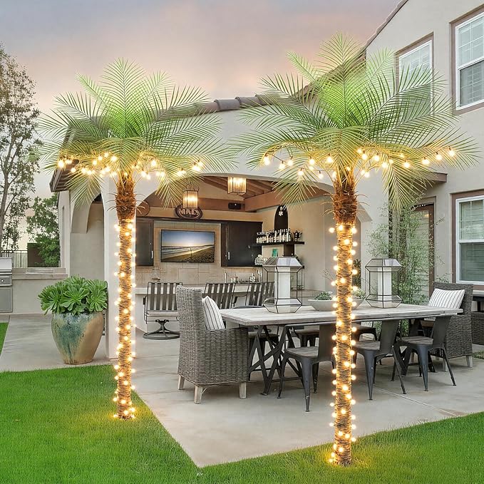 8ft Artificial Phoenix Palm Tree Tall Artificial Palm Trees with 18 Adjustable Leaves,Faux Phoenix Palm Plants for Outside Patio Pool Home Office Living Room Yard (1Pcs, 8ft)
