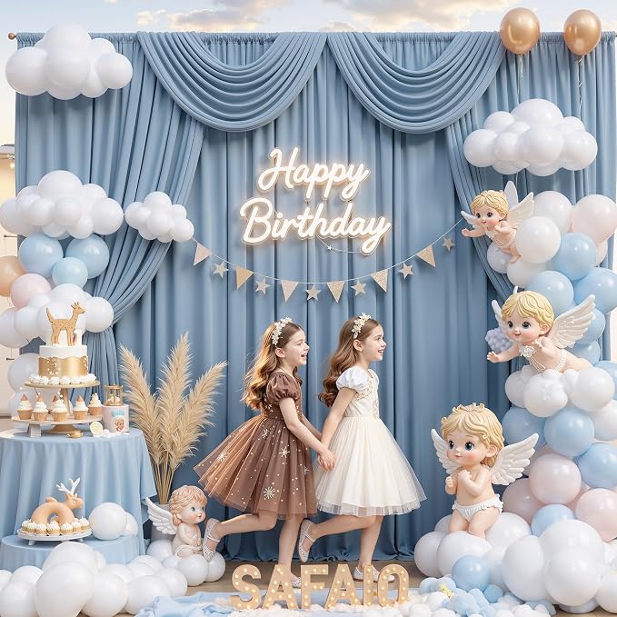 50x14ft Dusty Blue Backdrop Curtains for Wedding Party, 10 Panels 14 ft Long Back Drop Cloth, Wrinkle-Free Polyester Drapes for Birthday, Baby Shower, Stage Photography Background