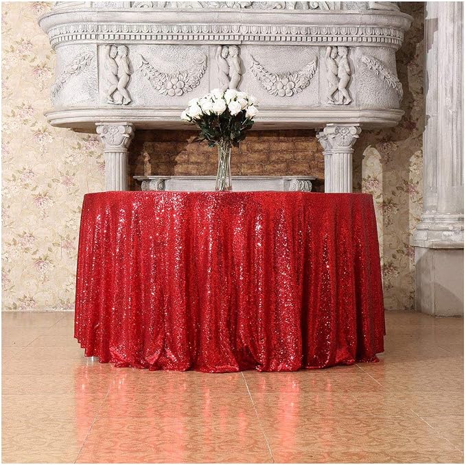 Poise3EHome 70-Inch Round Red Sequin Tablecloth for Party Cake Dessert Table Exhibition Events