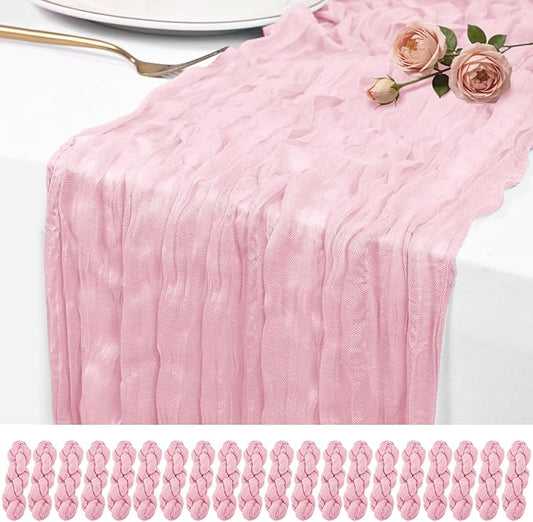 20 Pack Pink Cheesecloth Table Runner 17x108 Inch Semi Sheer Boho Rustic Gauze Cheese Cloth Table Runners for Wedding Party Birthday Baby Shower Home Décor