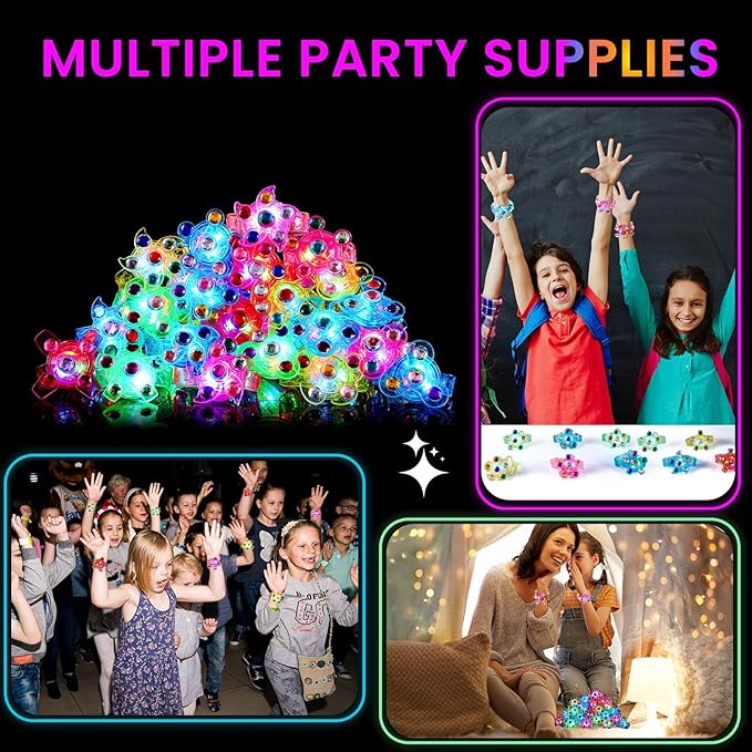 SCIONE 48 Pack LED Light Up Fidget Spinner Bracelets, Glow in The Dark Party Favors for Kids 4-8 8-12, Treasure Box Toys for Classroom, Birthday Gifts, Easter Goodie Bags Stuffers for Boys/Girls