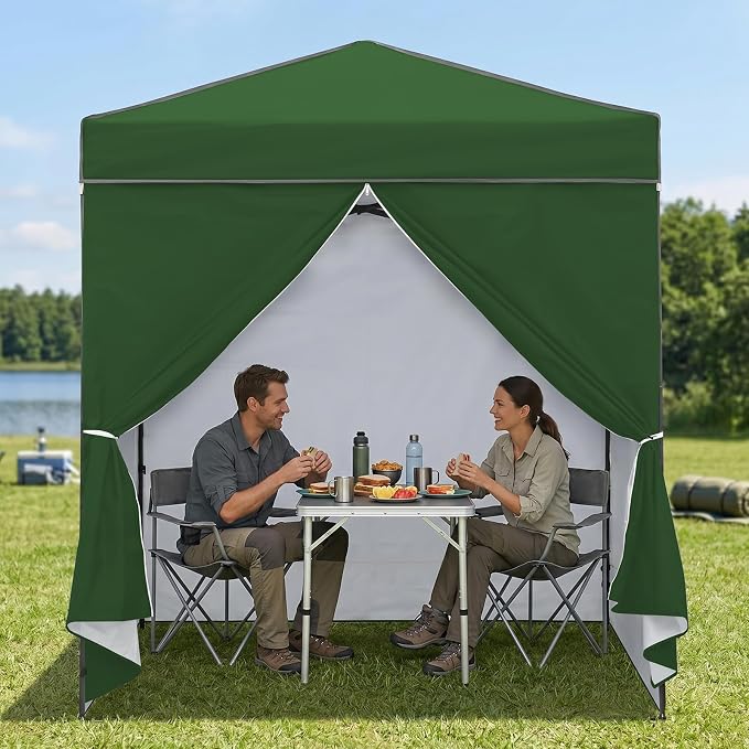 EAGLE PEAK 6x4 Instant Pop Up Canopy Tent with 4 Side Wall Panels, Straight Leg Sun Shelter, Portable Canopy with Carry Bag for Camping, Beach & Sports, Green