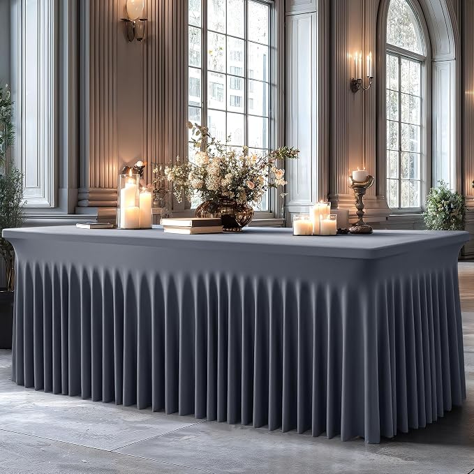 Shillance 6 Packs Grey Spandex Tableclothes for 6 Foot Rectangle Table, Spandex Table Covers 6FT Stretch Table Skirts Wrinkle Free Fitted Table Cloth for Event, Wedding, Banquet & Parties
