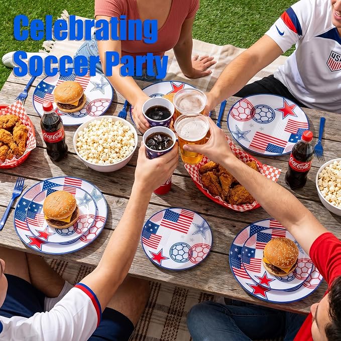 I00000 20 Pcs Plastic Soccer Plates - Heavy Duty Disposable Plates for Global Soccer Celebration Party Supplies include 10.25" Dinner Plate& 7.5" Dessert Plate for soccer Party