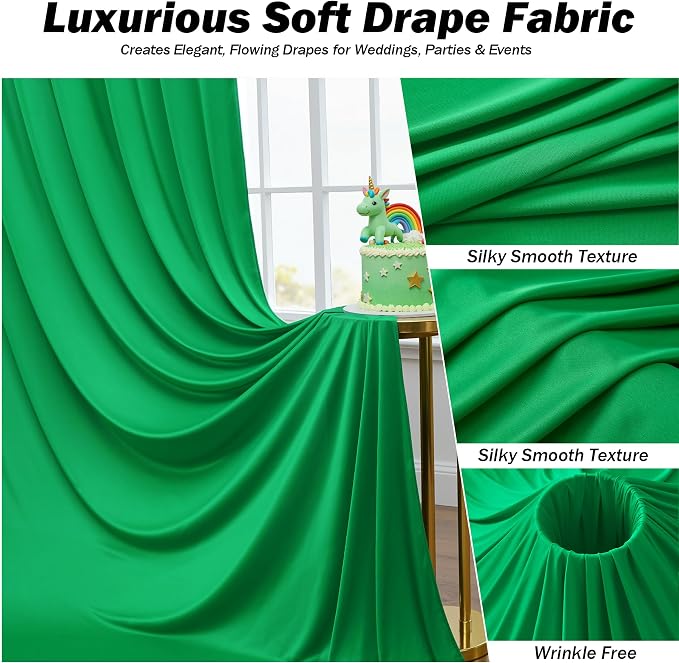 20ft×12ft Green Backdrop Curtains for Wedding Parties, 4 Panels Wrinkle Free Polyester Photo Backdrop Drapes Back Drop Cloth for Birthday Photography Background
