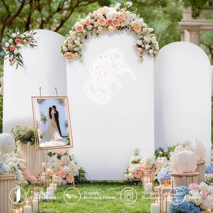 Wedding Arch Backdrop Cover Set of 3, White and Blue Double Color Arch Stand Cover, 7.2FT, 6.6FT, 6FT Spandex Fitted Arch Covers for Wedding Baby Shower Party Banquet Photography Background Decoration