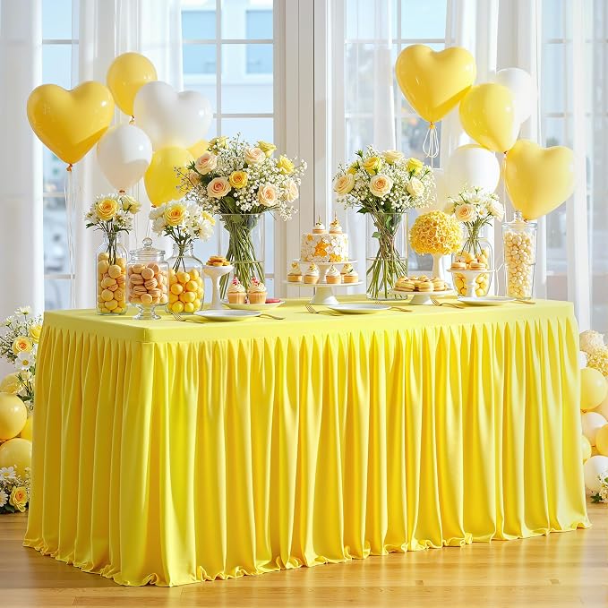 Wish Care 2 Pack Yellow Rectangle Table Clothes for 4 Foot Tables, Polyester Fitted Tablecloths 4ft Stretch Table Cover for Wedding, Birthday, Parties, Trade Show, Craft Show