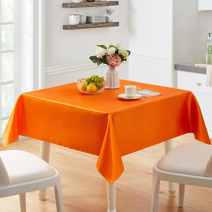 6 Pack Satin Table Cover Rectangle Silkly Soft Table Cloth, Satin Dining Table Cloths for Wedding Banquet Table Decoration, Dining Room, Indoor and Outdoor Use, 60 x 102 Inches, Orange