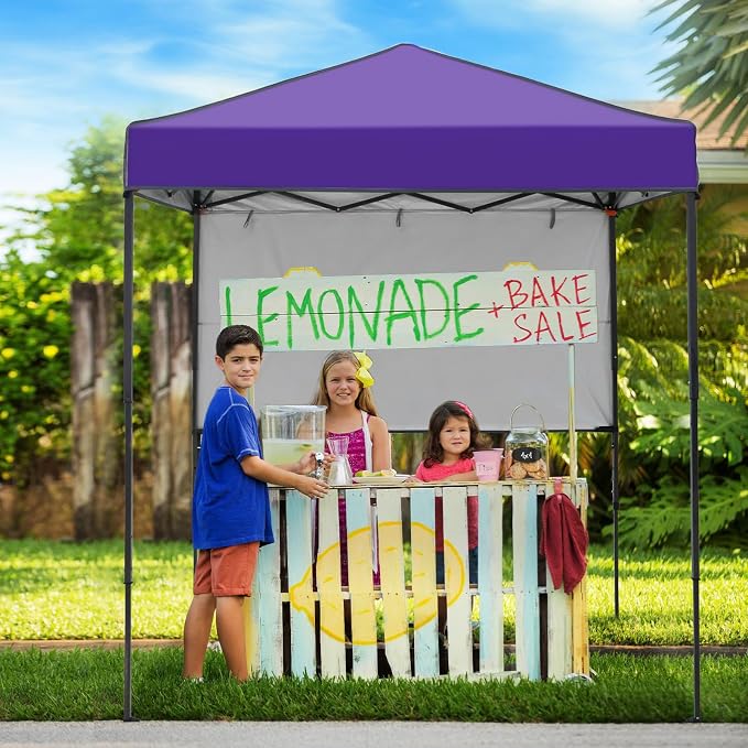 6x4 Pop Up Canopy Tent with Half Wall Panel, Instant Portable Beach Canopy, Outdoor Tent with Carry Bag for Camping, Sports, Tailgating, Events, Purple