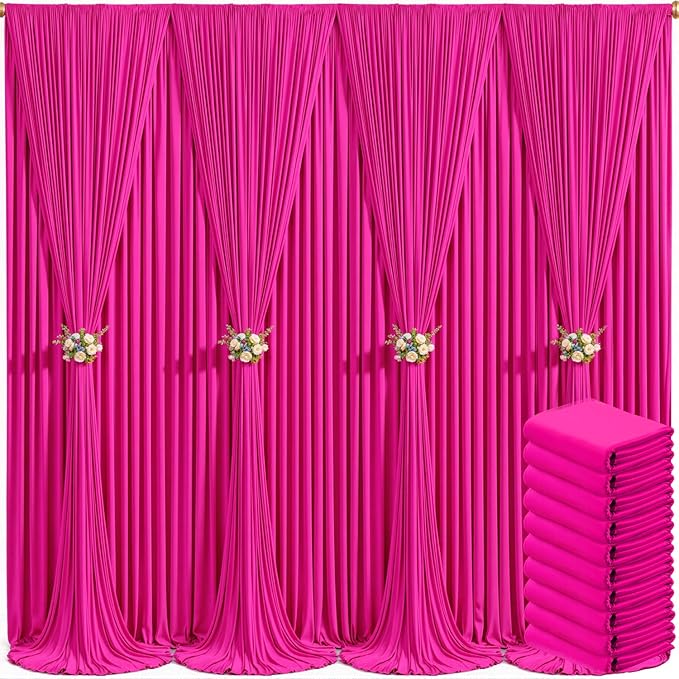 10 Panels Hot Pink Backdrop Curtain for Parties Fuchsia Wrinkle Free 50ft x 10ft Backdrop Drapes Panels for Baby Shower Birthday Photo Photography Polyester Fabric Background Decoration