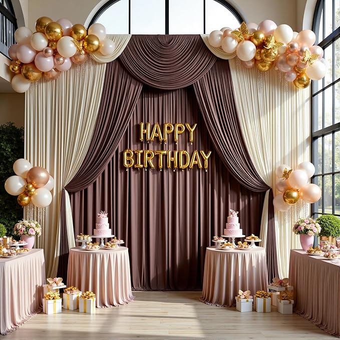 10ftx12ft Brown Backdrop Curtains for Parties, Wrinkle Free Polyester Brown Photo Backdrop Drapes 2 Panels 12 ft Long Back Drop Cloth for Wedding Birthday Photography Background Party