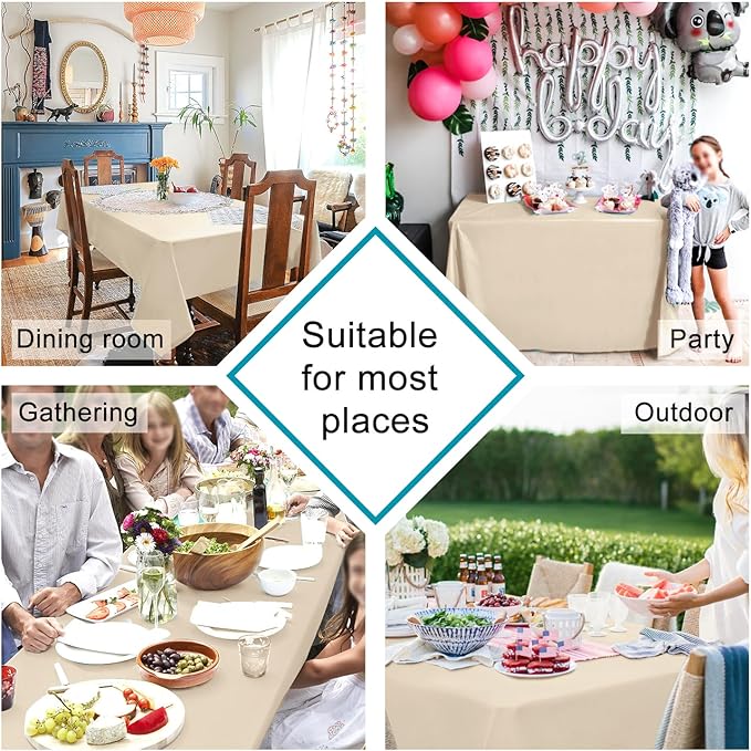 Hiasan Beige Rectangle Tablecloth - Waterproof Spillproof and Wrinkle Resistant Washable Polyester Table Cloth for Dining Party, 52 x 70 inch
