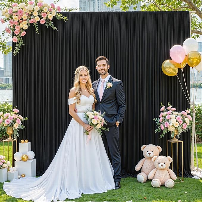 4 Panels Black Backdrop Curtain for Parties Black Wrinkle Free 20ft x 10ft Backdrop Drapes for Birthday Party Wedding Photo Photography Polyester Fabric Background Decoration