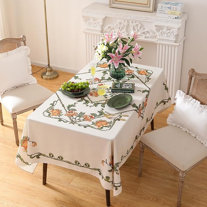 patdrea Vintage French Linen Tablecloth,Rectangular,118"x67"-Santiago C | Beautiful Print Table Cloth for Rectangle Table,Colorful Floral Patterned,for Dining Room Tea Party Thanksgiving