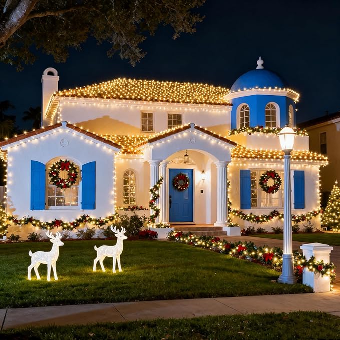Black Fairy Lights Plug in 752 LED Warm White Waterproof | 30.68FT copper wire string with 13.1FT cord, warm glow, IP44 for plug in fairy lights outdoor vine, railing, tree decor