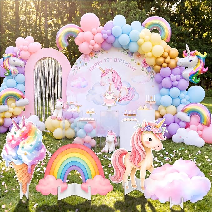 Honoson 4 Pcs 30" Large Rainbow Unicorn Birthday Decorations Cardboard Cutouts Standup, Unicorn Baby Shower Backdrop Photo Booth Props for Princess Party Decor Lawn Yard Signs Supplies