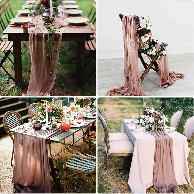 15 Pack Cheesecloth Table Runner Dusty Blush 6FT Boho Table Runner Cheese Cloth Table Runners 35 x72 Inch Holiday Table Cloth for Wedding Birthday Party Engagement Home Bridal Baby Shower Table Decor