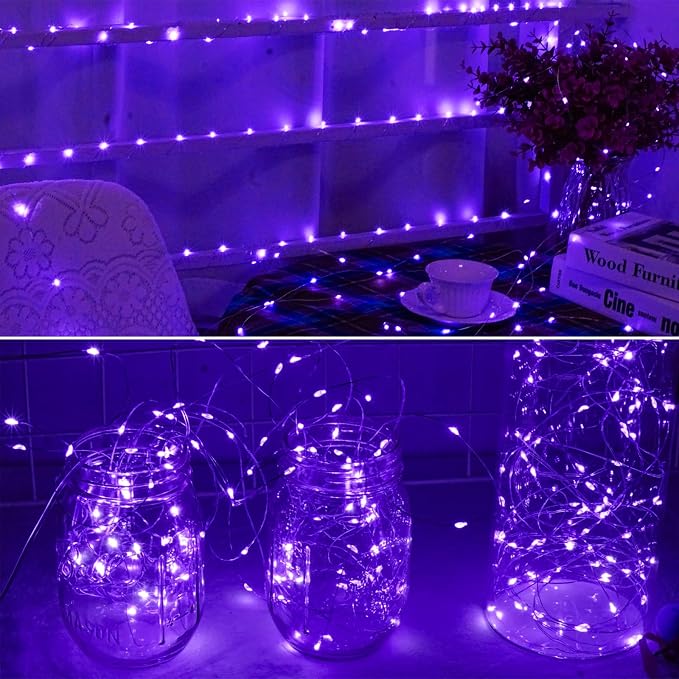 Fairy Lights Battery Operated 100 LED 33 ft Twinkle Starry Firefly LED String Lights with Timer 8 Modes Remote Waterproof for Christmas Party Bedroom Wedding 4 Pack (Purple)