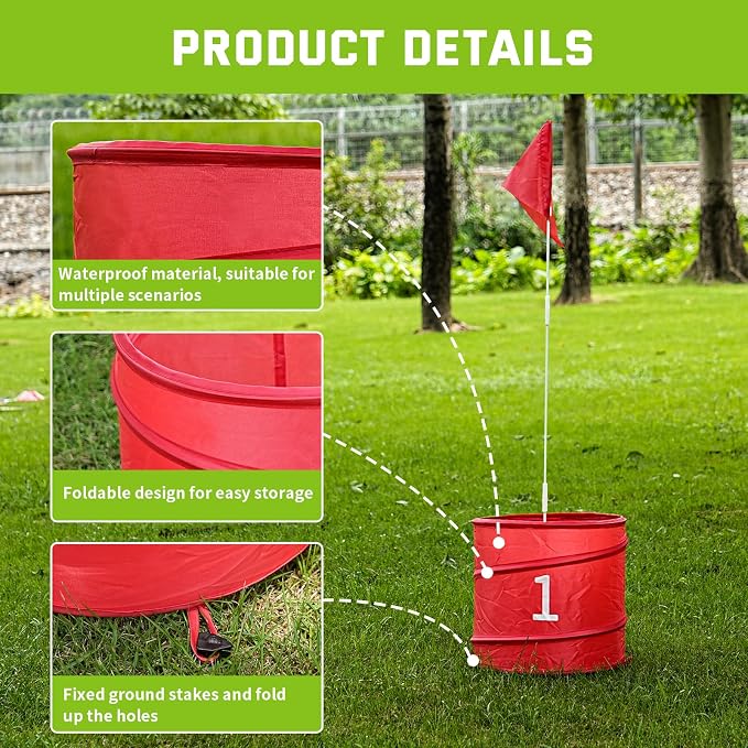 WodGod 9Pcs Holes-Outdoor Backyard Golf Game Set,Outdoor Yard Golf Chipping Game with 2 Clubs,Ball and Flag,Fun for All Crowd, Perfect for Beach,Park,Lawn and Camping