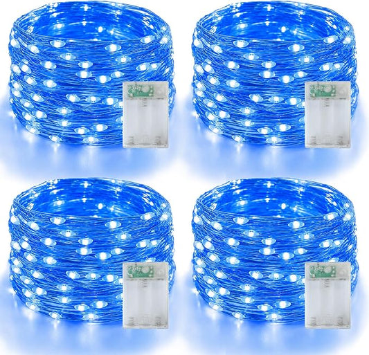 YEGUO Fairy Lights Battery Operated, 4 Packs Each 16ft 50 LED String Lights, Christmas MIni Lights Indoor for Bedroom Wedding Party Holiday Gift(Blue)
