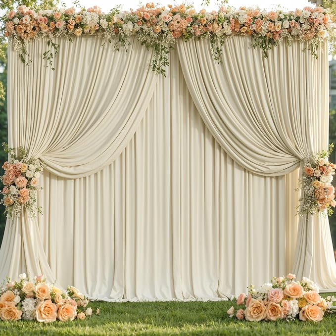 8 Panels Backdrop Curtains for Wedding Party Wrinkle Free Beige Backdrops Curtain Drapes Fabric Decorations Photo Back Drop Cloth for Baby Shower Photography Stage Reception 40ft(W) x 12ft(H)