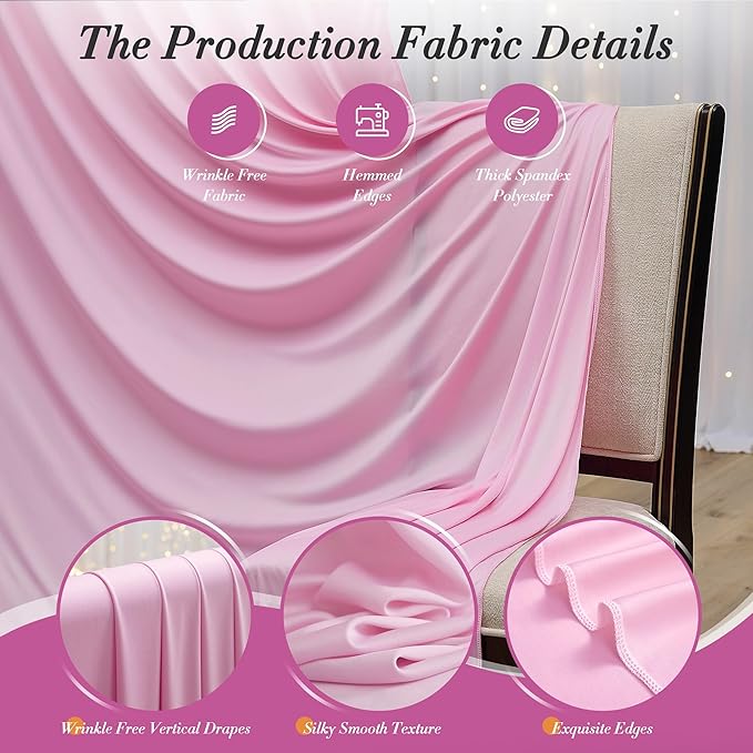 20 ft x 10 ft Wrinkle Free Baby Pink Backdrop Curtain for Parties, 4 Panels 5ftx10ft Polyester Photo Backdrop Drapes for Baby Shower Birthday Party Photography Wedding Backdrop Stand