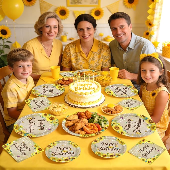 96 Pcs Sunflower Birthday Party Decorations Vintage Sunflower Plates and Napkins Disposable Yellow Sunflowers Tableware Set for Women Girls Spring Fall Birthday Wedding Party Supplies Serves 24