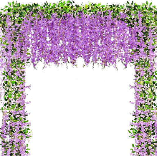 Alotiki Wisteria Artificial Flowers Garland,10Pcs Total 60ft Silk Fake Purple Wisteria Flowers Hanging for Home Garden Wedding Arch Party Indoor Outdoor Decor(10,Purple)