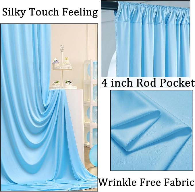 10ft x 10ft Wrinkle Free Baby Blue Backdrop Curtain for Parties, Polyester Blue Photo Backdrop Drapes 2 Panels 5x10ft for Wedding Party Photography Background Baby Shower Birthday Decor