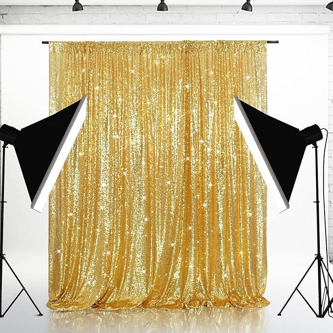 Eternal Beauty Gold Sequin Backdrop, 8x8 Ft Glitter Background Curtains for Mother's Day Shimmer Photography Party Wedding Birthday Back Drop Decor