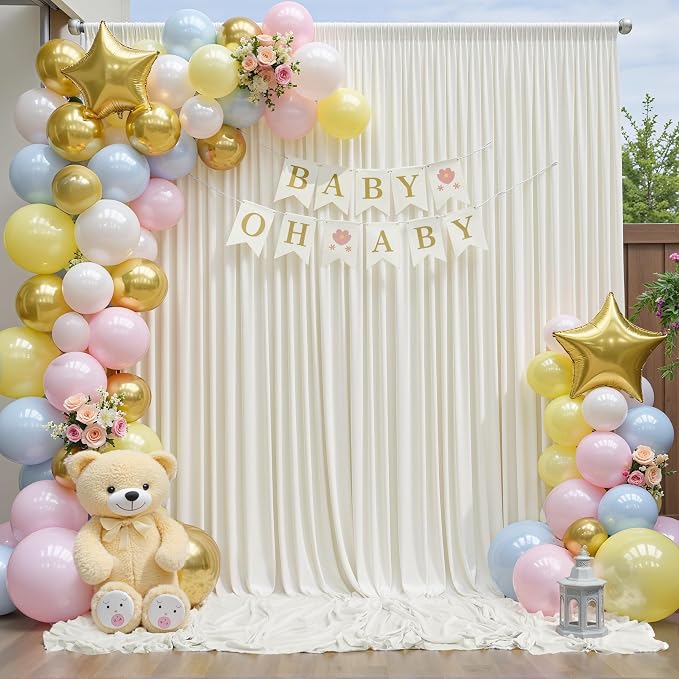 20ft x 10ft Wrinkle Free Ivory Backdrop Curtain for Parties, 4 Panels 5x10ft Silky Polyester Ivory Wedding Backdrop Drapes Photo Back Drop Cloth for Birthday Baby Shower Photography Background