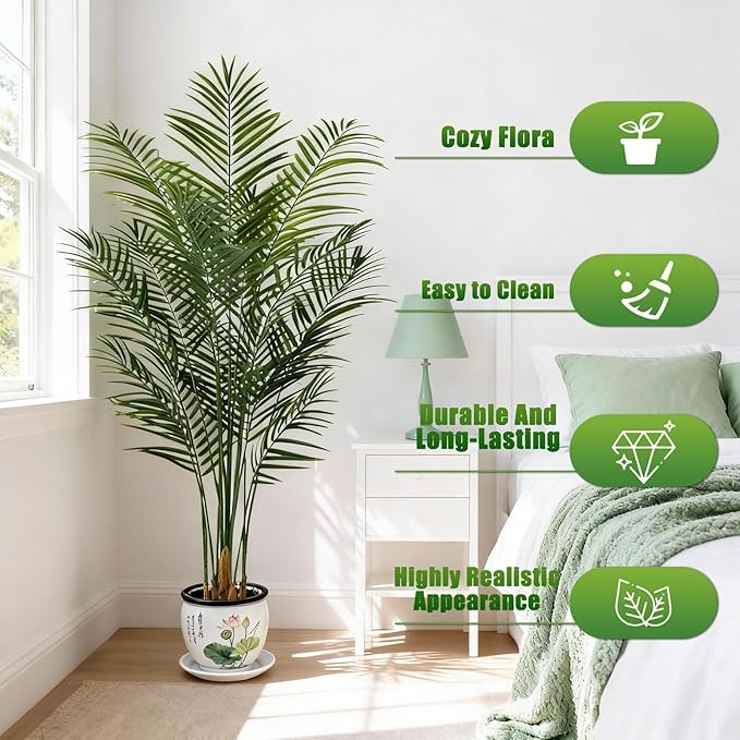 5.5ft Artificial Palm Tree Outdoor, Large Fake Tropical Areca Palm with 15 Trunks, Tall Faux Floor Plants for Indoor Living Rooms Offices Bedroom Home Decor