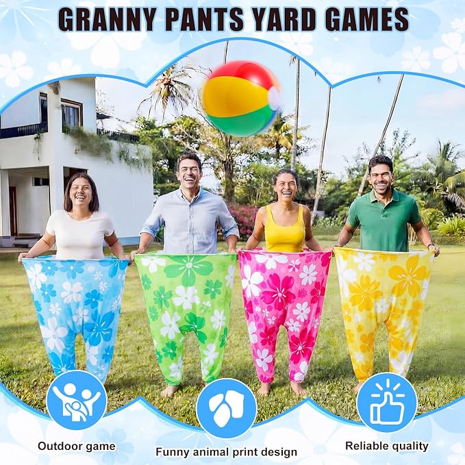 Seematn Granny Pants Yard Game Set of 4 Big Pants and 20 Balls 1 Pump, Granny Pant Outdoor Party Game for Adults Teens Group Family Reunions Backyard Tossing Fun
