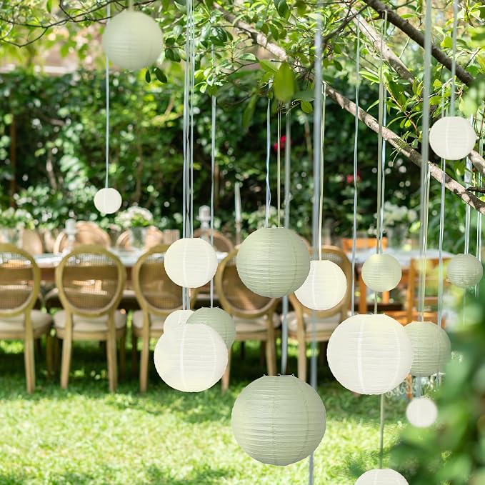 20Pcs Paper Lanterns Decorative, Sage Green and Ivory Round Hanging Paper Lanterns Decorations for Rustic Party Bridal Shower Wedding Birthday Home Decor
