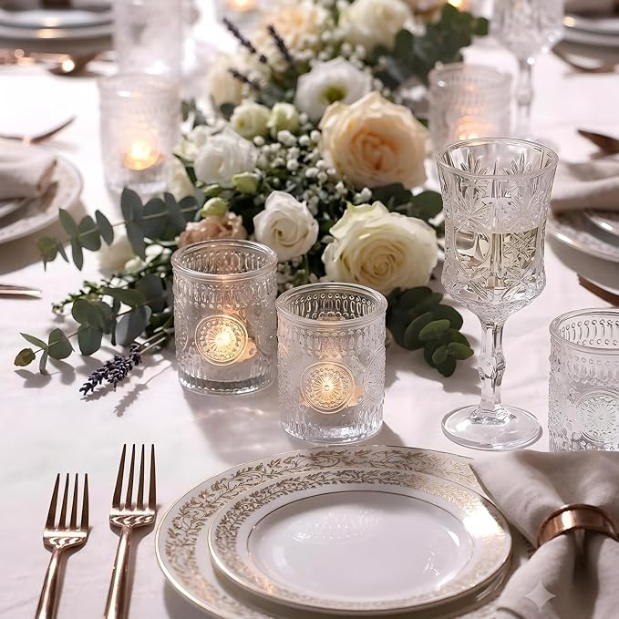 30 Pcs Clear Votive Candle Holders for Wedding, Glass Tea Lights Holder, | Ideal for wedding centerpieces. Fits standard tea lights, small votive candles for versatile decorating.