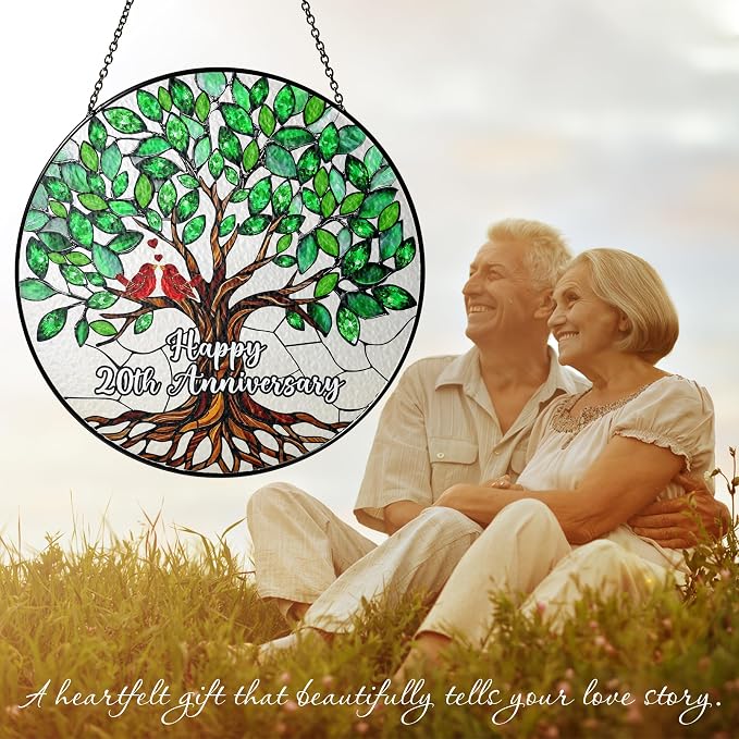 20th Wedding Anniversary Stained Glass Suncatcher, Anniversary Wedding Gift, 20th Anniversary Marriage Gifts for Couples, Wife, Husband or Parents, 20 Year Marriage Celebration
