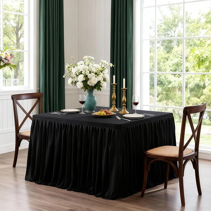 Wish Care 2 Pack Black Square Table Clothes for 34x34 Inch Tables, Polyester Fitted Tablecloths 2.8ft Stretch Table Cover for Wedding, Birthday, Parties, Trade Show, Craft Show