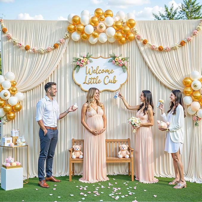 10 Panels Beige Backdrop Curtain for Wedding Parties Wrinkle Free Beige Photo Curtains Backdrop Drapes Fabric Decoration for Baby Shower Photography 50ft(W) x 10ft(H)