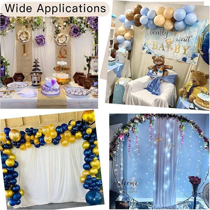 50ft x 8ft Wrinkle Free Ivory Backdrop Curtain for Parties, 10 Panels 5x8ft Silky Polyester Ivory Wedding Backdrop Drapes Photo Back Drop Cloth for Birthday Baby Shower Photography Background