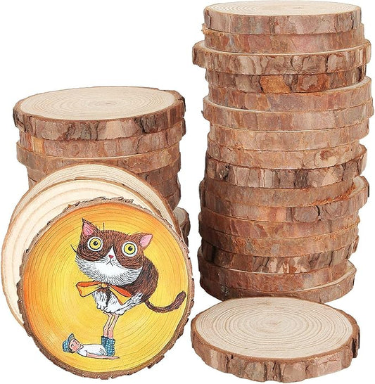 CertBuy 50 Pcs Natural Wood Slices 4 Inches Undrilled Round Wood Tree Slices Crafts Wooden Circles with Bark for Wedding Centerpiece DIY Projects Party Home Decor Christmas Ornaments