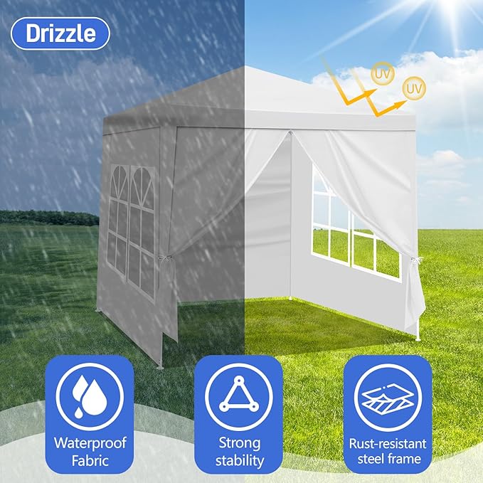 6.5x6.5FT Canopy Tent, Portable Heavy Duty Outdoor Tent with 4 Removable Sidewalls, Waterproof Party, Camping, Picnic & Backyard Shelter, White