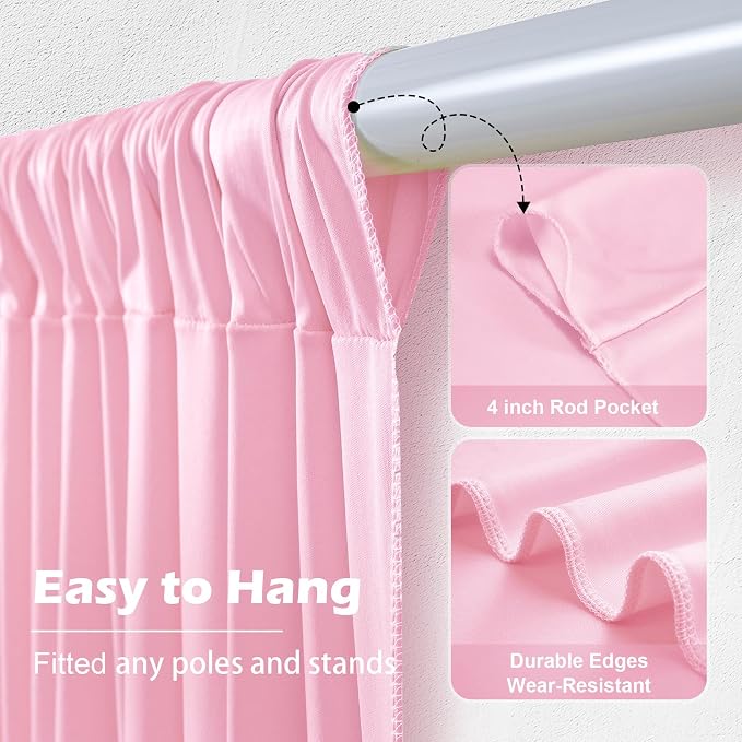 50ft x 10ft Wrinkle Free Pink Backdrop Curtain for Parties, 10 Panels 5×10ft Silky Polyester Light Pink Photo Backdrop Drapes Back Drop Cloth for Girl Party Birthday Gender Reveal Wedding Photography
