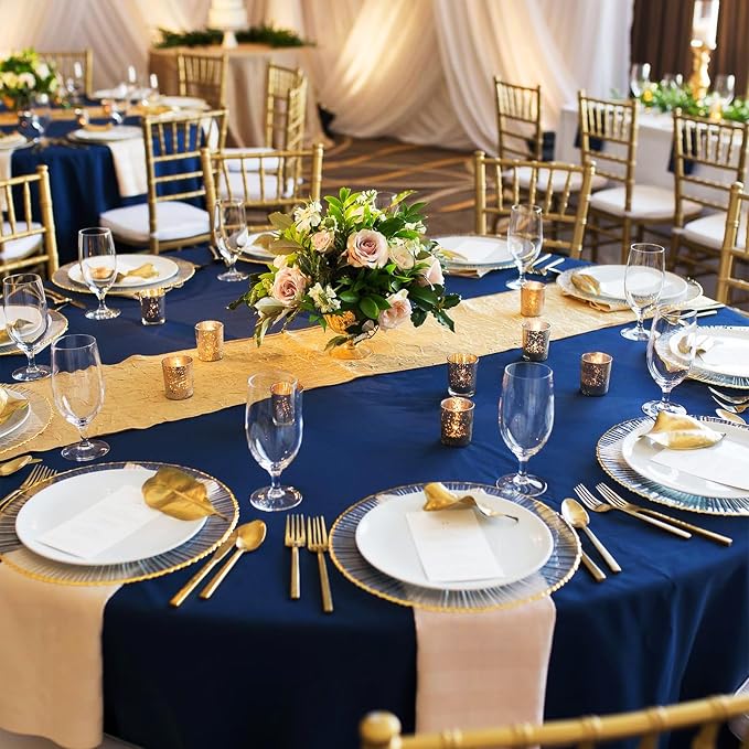 12 Pack Round Tablecloths - 90 Inch, Navy Blue Polyester Table Cover for Round Table, Stain and Wrinkle Resistant Washable Fabric Table Cloth, Polyester Tablecloth for Wedding Banquet Parties
