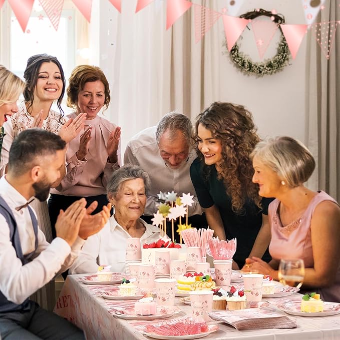 Funnymoom 452 Pcs Retirement Party Decorations for Women, Rose Gold Happy Retirement Paper Plates Napkins Cups Tablecloth Cutlery Straws for Women Say Goodbye Party Supplies, Serves 50 Guests