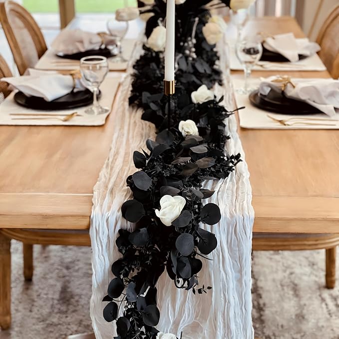 CQURE 3Pcs Eucalyptus Garland,Artificial Eucalyptus Leaves Table Greenery Garland Wreath Vines for Wedding Party Table Fireplace Bedroom Wall Room Decor