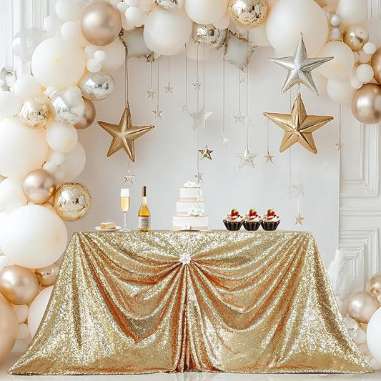 PartyDelight Sequin Tablecloth Sequin Table Overlay Square 90"x 90" Light Gold